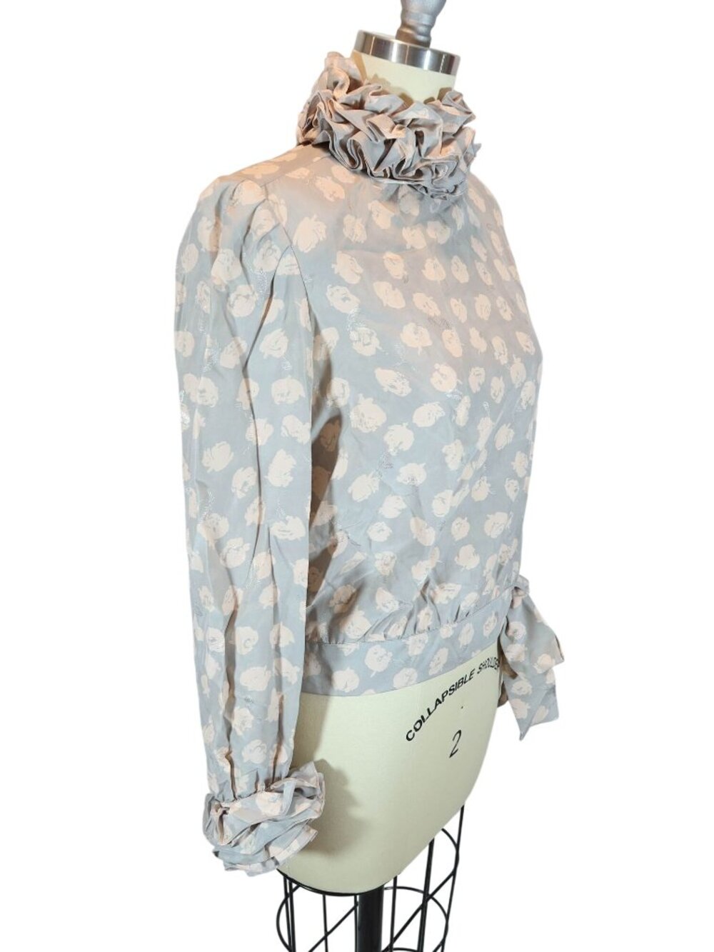 JERRI SHERMAN Vintage Silk Polka Dot Ruffle Neck & Cuff Secretary Blouse Size 4 - Picture 2 of 10